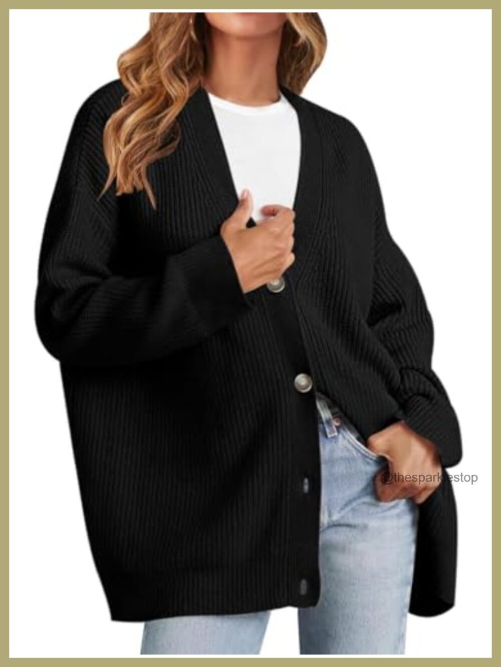 Oversized V Neck Button Down Cardigan Sweater Women's Long Sleeve Knit